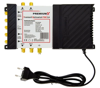 Premium X PXMS 5/4 Multischalter mit Netzteil Multiswitch 1 SAT für 4 Teilnehmer - Bild 1 von 4