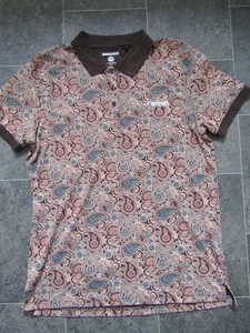 Lambretta Mens Paisley Print Cotton Polo Shirt Brown Orange Size XL - Picture 1 of 5