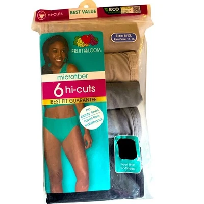 NWT Fruit of the Loom Women's Microfiber Hi-Cuts - Black, Gray, Beige Size XL - Image 1 of 2
