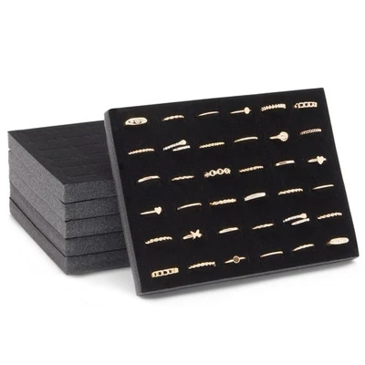 6 Pack Black Velvet Ring Organizer for Jewelry 36 Slot Organizer, 7.5x5.5x0.5" - Image 1 of 4
