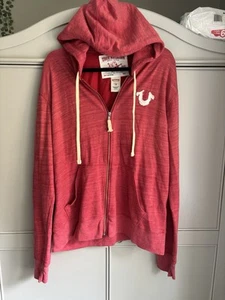 True Religion Unisex Red Marl Zip Up Hoodie Lightweight 2XL - Picture 1 of 9