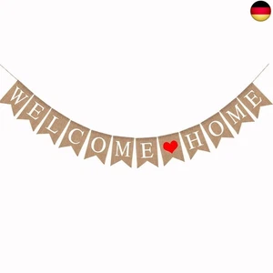 Willkommen Home Girlande Welcome Home Banner Jute Stoff rustikale Sackleinen - Bild 1 von 6