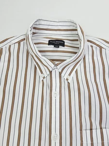Club Monaco Slim Fit Size Large Mens White Brown Black Stripe Button Down Shirt - Picture 1 of 11