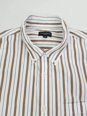 Club Monaco Slim Fit Size Large Mens White Brown Black Stripe Button Down Shirt - Image 1 of 4