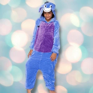 Disney Winnie the Pooh Eeyore Youth Child One Piece Fleece Hooded Pajamas Size S - Picture 1 of 8