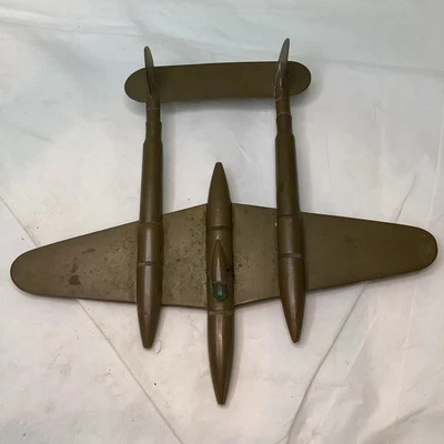 Vintage 1940s WWII Trench Art Brass Bullets Lockheed P-38 Lightning Airplane - Image 1 of 4
