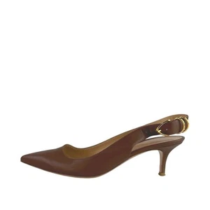 Gianvito Rossi Brown Leather Pointed Toe Buckle Slingback Pumps Shoes Sz 39 US 9 - Picture 1 of 8