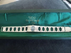 Vintage Glycine Swiss Watch Wristwatch Bracelet with Box Silver - Picture 1 of 5
