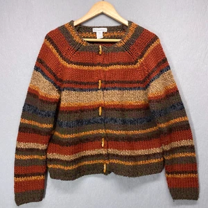 Dressbarn Cardigan Sweater Medium Striped Fall Colors Wool Blend Soft Boho - Picture 1 of 9