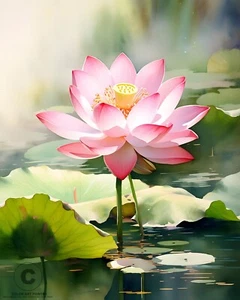 Zen Pink Lotus Japanese Pond Watercolor Giclée Art Print Home Wall Décor 8X10 - Picture 1 of 2