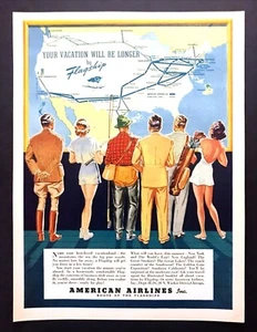 1939 American Airlines Flagship Route Map Your Vacation Will Be Longer print ad - Imagen 1 de 1