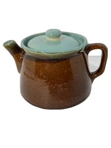 Vintage Brown Glaze Stoneware Teapot w/ Turquoise Lid & Interior-5 Cup - Picture 1 of 10