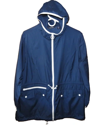 LAND END женская куртка большой маленький L/P ветровка с капюшоном полный молнии темно-синий - Изображение 1 из 4