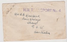 AUSTRALIA WW2 NAVAL COVER RARE H.M. TRANSPORT No.4 CACHET 76*