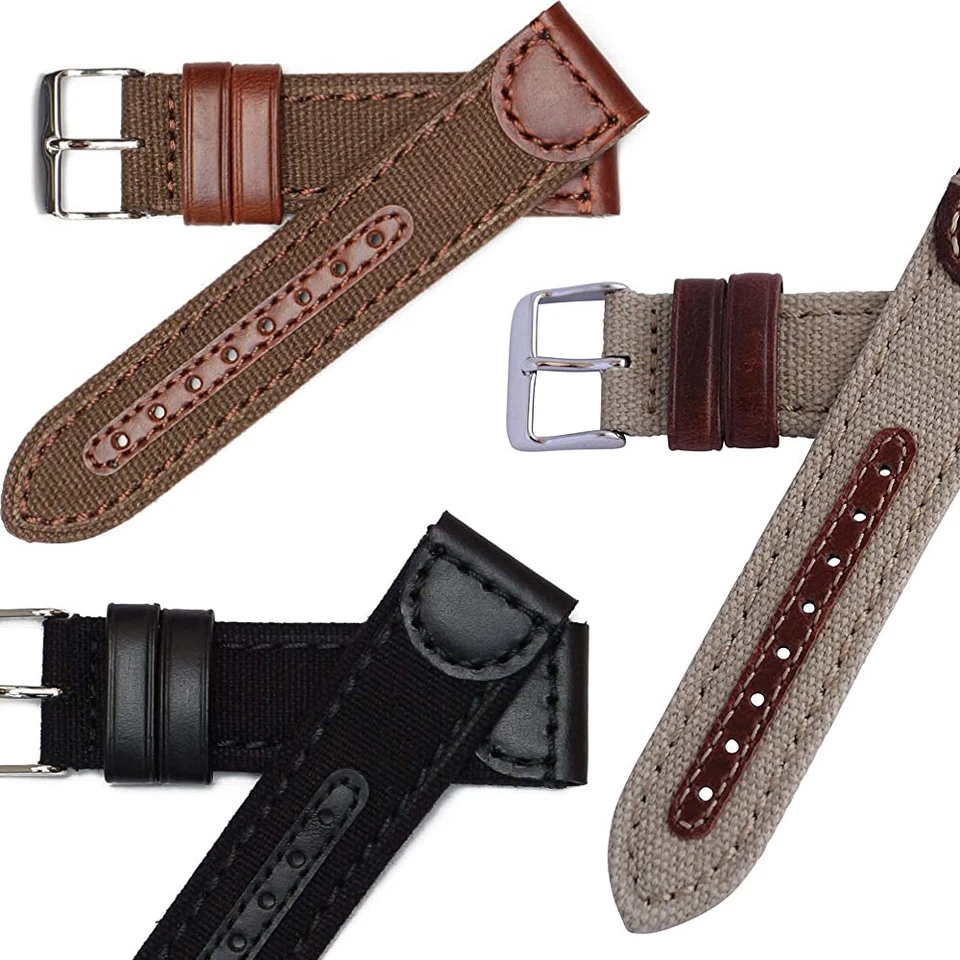 Hadley-Roma MS868 18mm - 22mm Genuine Leather & Canvas Stitched Men's Watch Band - Image 1 of 1