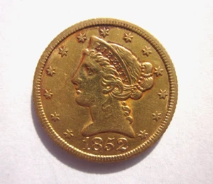1852 LIBERTY HEAD HALF EAGLE $5 DOLLAR GOLD COIN PHILADELPHIA MINT EARLY DATE - Picture 1 of 2