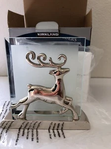 Kirkland Tealight Candle Holder Silver Etched Glass Reindeer - Picture 1 of 9