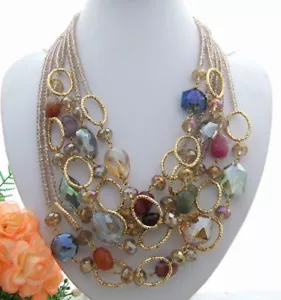 bijoux femme 6 brins multicolore agate cristal collier 20" livraison gratuite - Photo 1/2