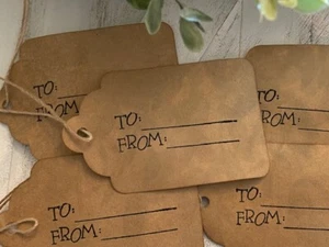New size 25 TO FROM gift tag Coffee Stained Primitive Hang Tags Christmas lot - Picture 1 of 4