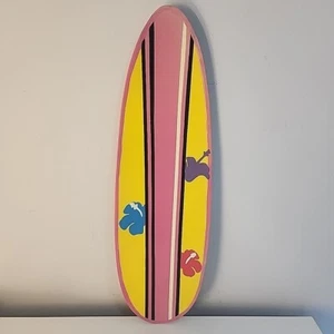 Surfboard Prop Hawaiian Beach Yellow Pink Flower Wall Decor 18" - Picture 1 of 13