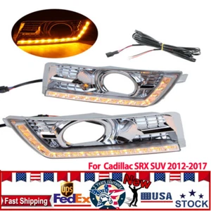 LED Daytime Running Lights DRL Fog Lamp w/Turn Signal For Cadillac SRX 2012-17 - Foto 1 di 24