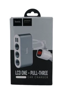 HOCO Z13 LCD One-Pull-Three Car Charger – 3-Way 12V Outlet – Silver - Picture 1 of 6