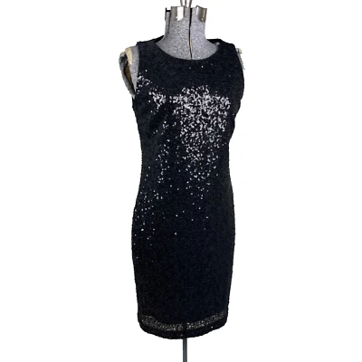 Vestido de cóctel Carmen Marc Valvo lentejuelas talla 4 negro funda elástica Foto 1 de 4