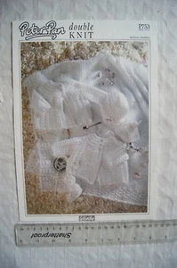 Vintage: Peter Pan P753 lacy layette, coat, top, bonnet, shawl etc DK, 36-51 cm - Picture 1 of 1