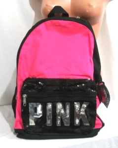 Victorias Secret rosa Pailletten Bling Grafik NEON Campus Rucksack Laptoptasche Neu mit Etikett - Bild 1 von 6