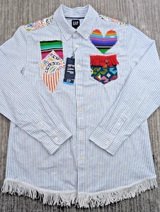 GAP Striped Oxford Shirt Mens Large Button Down Patches Pride Allure Stripe NWT - Picture 1 of 17
