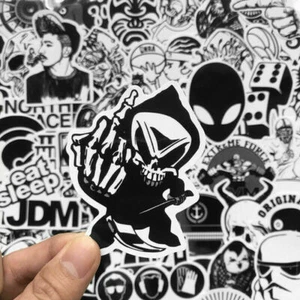 60Pcs Black White Skateboard Stickers Bomb Motorcycle Luggage Laptop Decals Pack - Picture 1 of 7