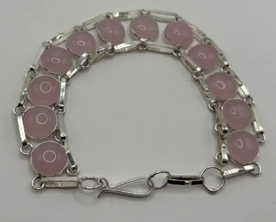 Edelstein Armband Rosenquarz  ,länger 22,5 cm 925 Silber Plattiert  - Bild 1 von 3