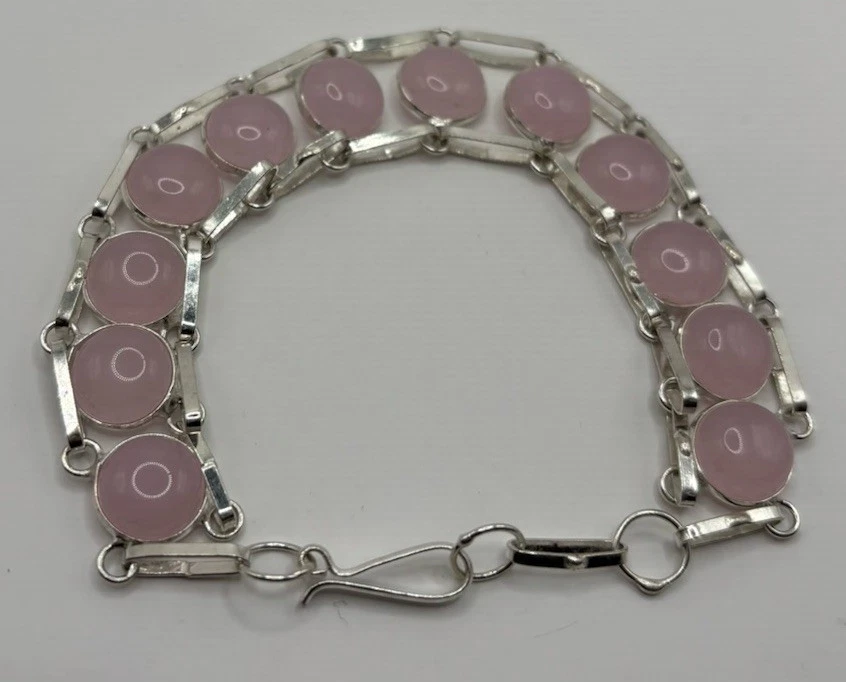 Edelstein Armband Rosenquarz  ,länger 22,5 cm 925 Silber Plattiert  - Bild 1 von 3