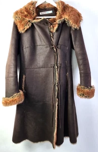 020 Vintage Women's Hooded Leather Coat Size 10 Brown Used F2 - Picture 1 of 11