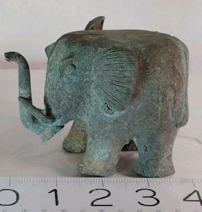 Vtg Khmer Style Bronze Cast Iron? Trumpeting Elephant Statue Approximately 3" - Picture 1 of 7