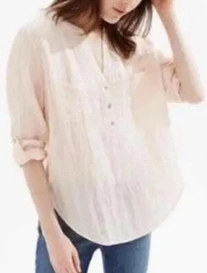 Lou & Grey Damen XL pfirsichfarbene Streifen Plissee halbtransparente Bluse V-Ausschnitt *Mangel - Bild 1 von 13