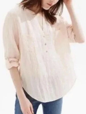 Blusa Lou & Grey para mujer XL plisada a rayas melocotón semi transparente cuello en V *defecto Foto 1 de 4