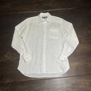 Vilebrequin 100% Linen Button Down Shirt White Long Sleeve Travel Sz M READ - Picture 1 of 13