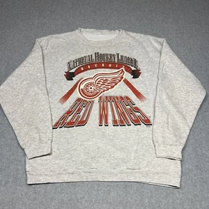 Vintage 90’s Detroit Red Wings NHL Sweatshirt Men’s XL Hockey Steve Yzerman Gray - Picture 1 of 12