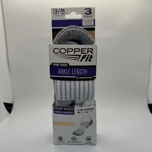 Copper Fit Infused Sport Ankle Socks 3 Pair White S/M Size Men 5-9 Women 6-10 - Picture 1 of 4