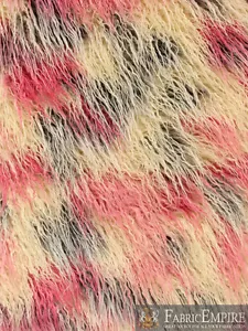 Faux Fur Fabric Long Pile Curly Llama Pastel cream pink grey 60" Wide by the yrd - Picture 1 of 6