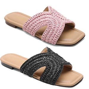 Women Summer Sandals Square Open Toe Comfort Slip On Slide Flat Sandals - Picture 1 of 16