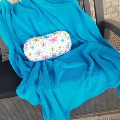 Teal Blue Throw BLANKET (58x 50) Soft Bedding W/ Butterfly Pillow (14x6) - Image 1 of 4