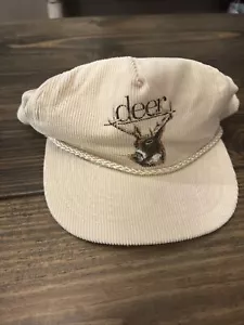 Vintage Deer Illinois Whitetail Deer Buck Corduroy Strapback Hunting Hat Cap - Picture 1 of 4