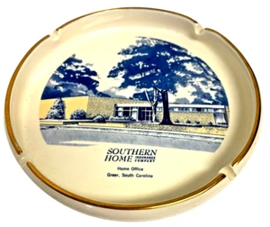 Vintage Southern Home Ins Greer SC Ashtray Ceramic White Advertising Gold Rim - Picture 1 of 4