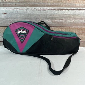 VTG 1990's Prince Tennis Racket Bag Dual Zip Pocket HD Nylon Strap Teal/Pink - Picture 1 of 13