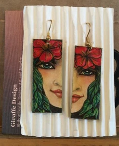Giraffe Designs, Courtney Kaye, Hand-Painted Earrings, Hibiscus Flower and Face - Picture 1 of 1