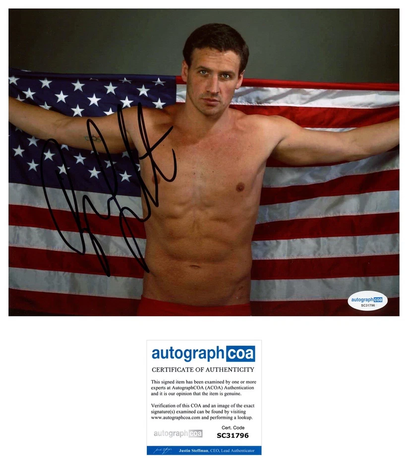 Foto autografada de campeão de natação 8x10 das Olimpíadas dos EUA Ryan Lochte ACOA - Imagem 1 de 1