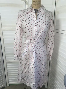 Vintage 60s 70s Handmade Sheath White Red Polka Dot Dress Belted Sz Small Medium - Picture 1 of 12
