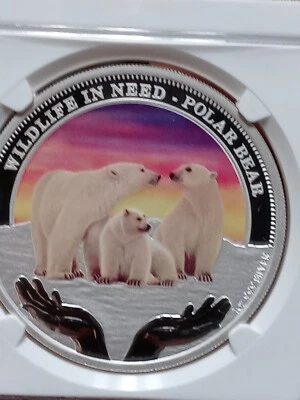 TUVALU 2012 WILDLIFE IN NEED POLAR BEAR PF 69 BY NGC ULTRA CAMEO PROOF SILVER - Image 1 of 4